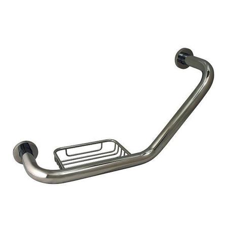KEENEY MFG 7.87" L, Smooth, Stainless Steel, Angled Reversible Grab Bar with Soap Dish, Chrome GB34211PC